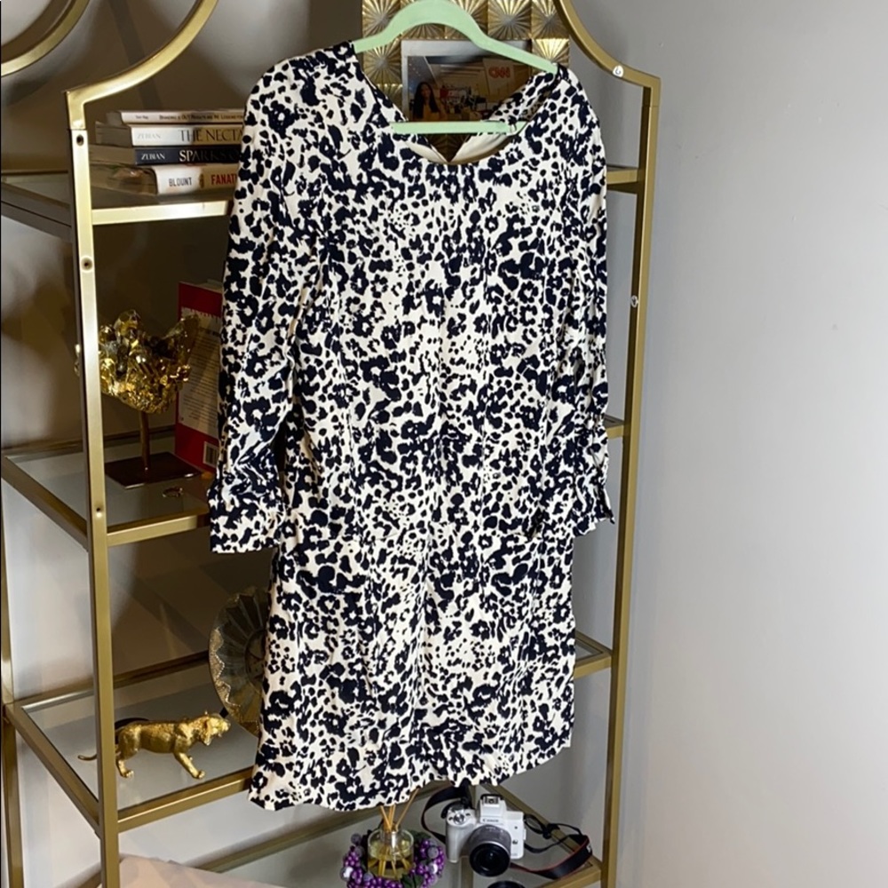 J Crew Jules Shift Dress Snowcat Leopard Black